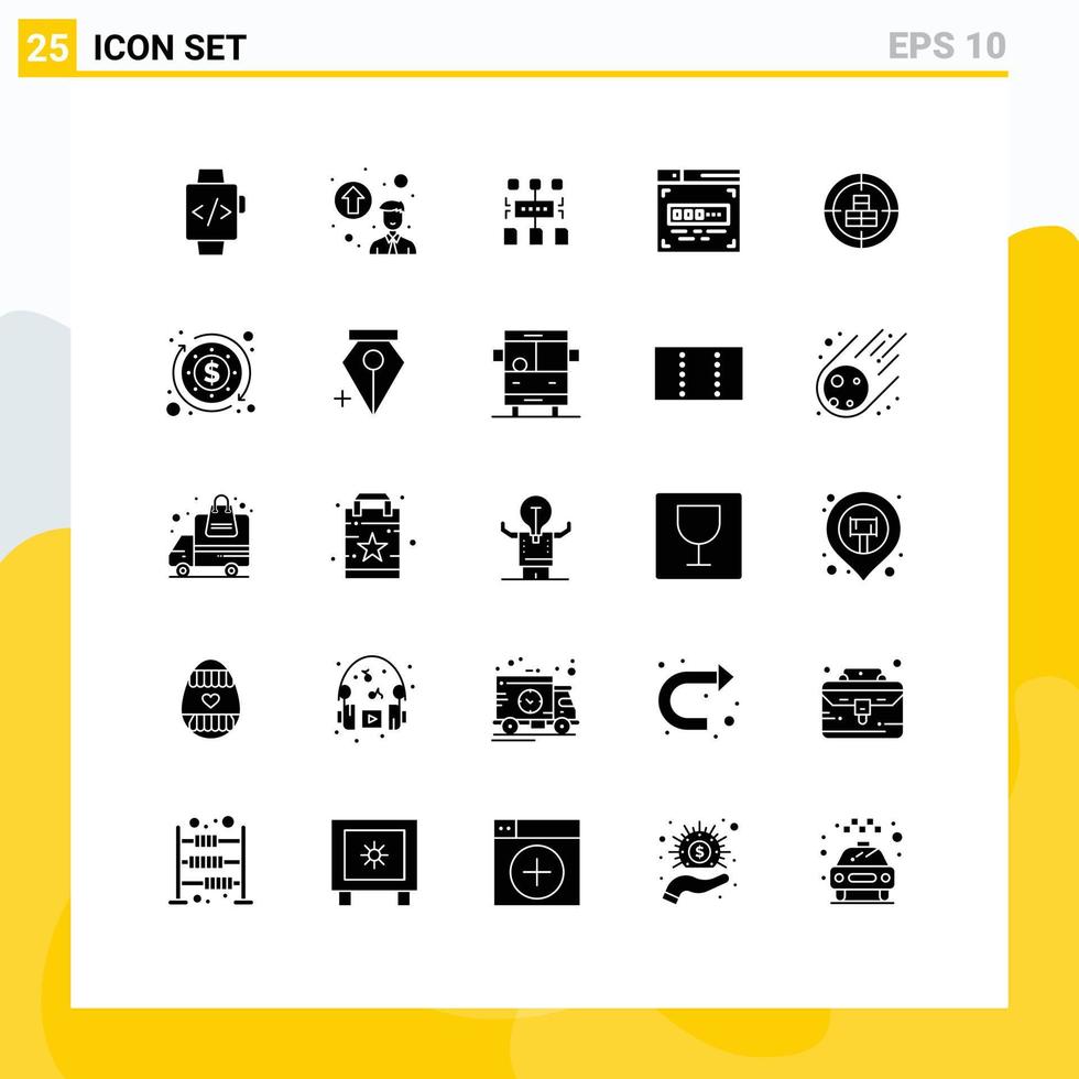interface mobile glyphe solide ensemble de 25 pictogrammes de l'utilisateur du produit valentine crosshair développement frontal éléments de conception vectoriels modifiables vecteur