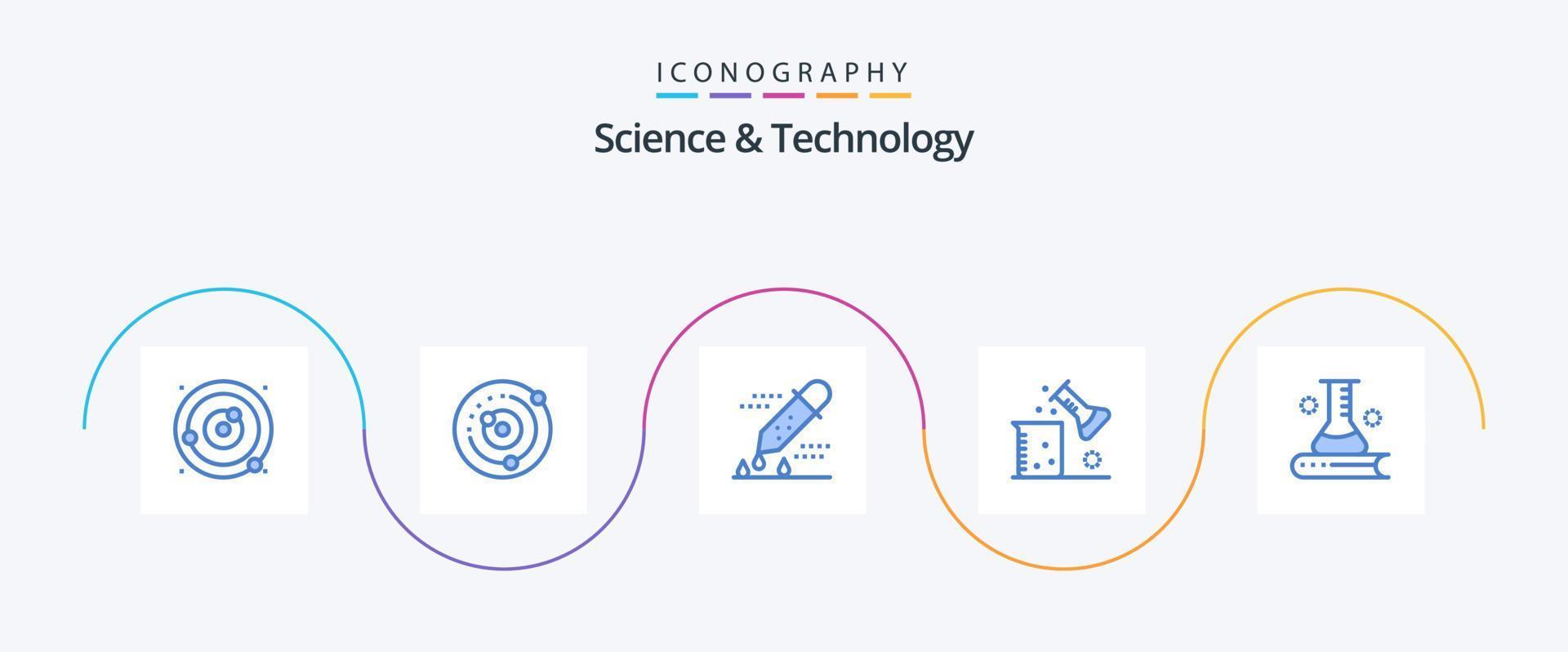 science et technologie pack d'icônes bleu 5 comprenant des informations scientifiques. science et éducation. pipette compte-gouttes. recherche scientifique. laboratoire scientifique vecteur