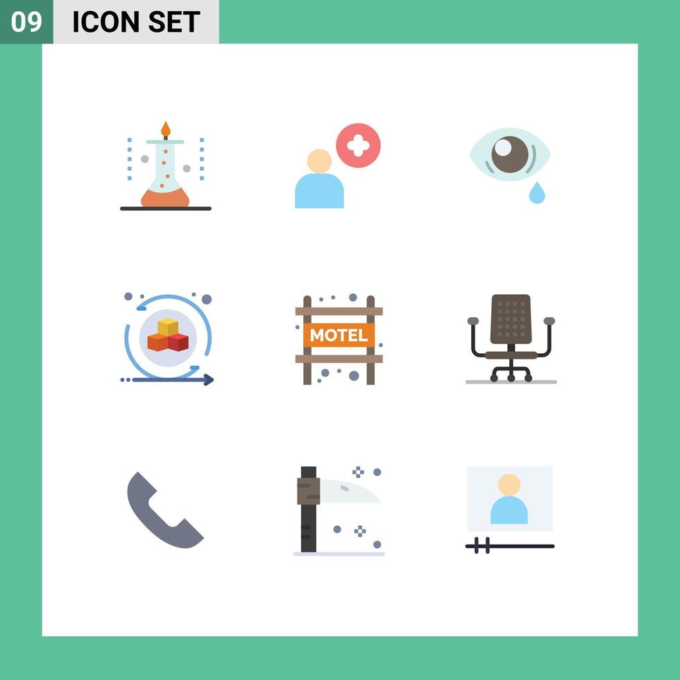 symboles d'icônes universels groupe de 9 couleurs plates modernes d'éléments de conception vectoriels modifiables d'environnement interactif d'oeil virtuel de motel vecteur
