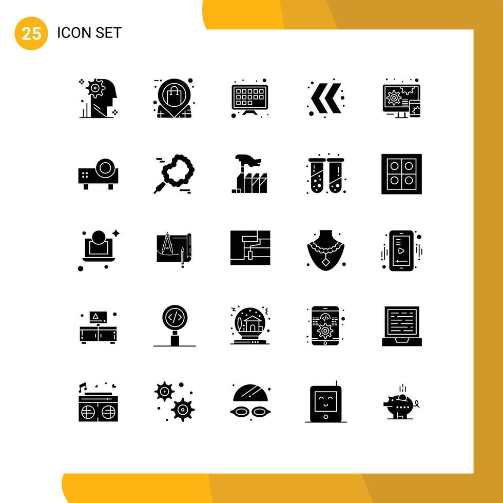 25 interface utilisateur pack de glyphes solides de signes et symboles modernes de conception gauche magasin chevron tv écran éléments de conception vectoriels modifiables vecteur