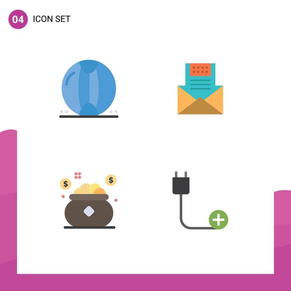interface mobile icône plate ensemble de 4 pictogrammes d'enveloppe de balle mer communication mail éléments de conception vectoriels modifiables vecteur