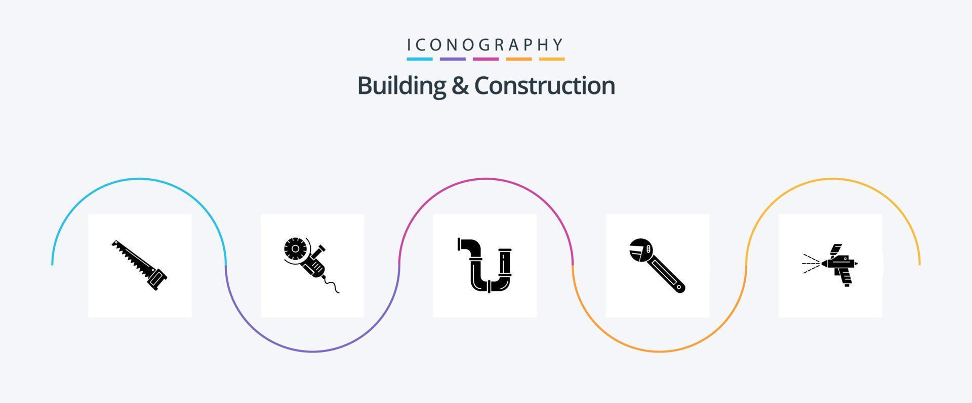 pack d'icônes glyphe 5 de construction et de construction, y compris l'outil. clé. outil. l'eau. réparation vecteur