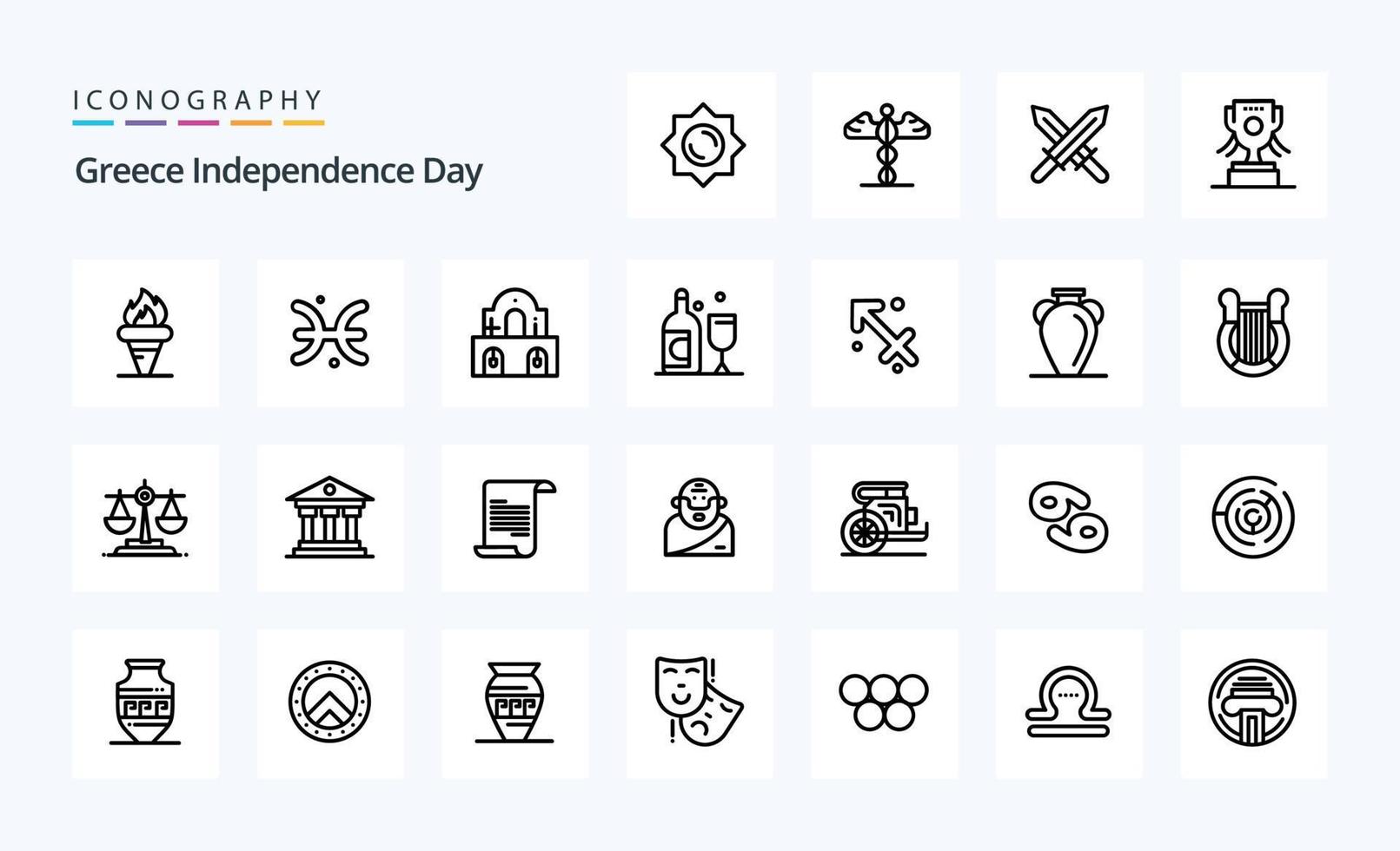 25 pack d'icônes de la ligne du jour de l'indépendance de la grèce vecteur