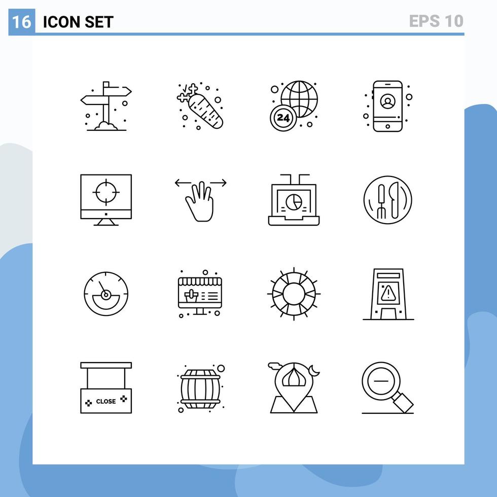 16 contours vectoriels thématiques et symboles modifiables de ciblage des éléments de conception vectoriels modifiables mobiles d'entreprise dans le monde entier seo vecteur