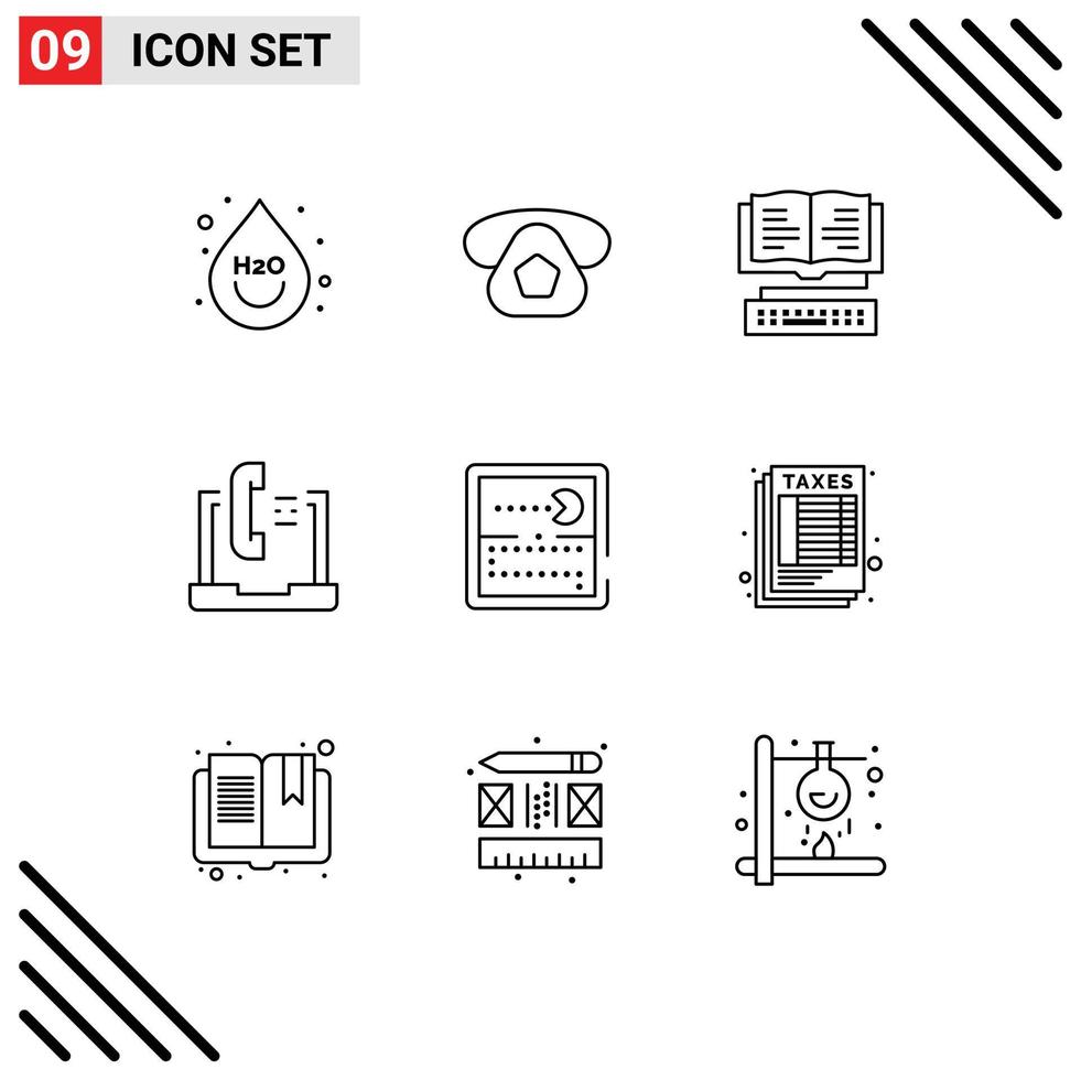 9 signes de contour universels symboles de livre d'ordinateur portable de concurrence aide communication éléments de conception vectoriels modifiables vecteur