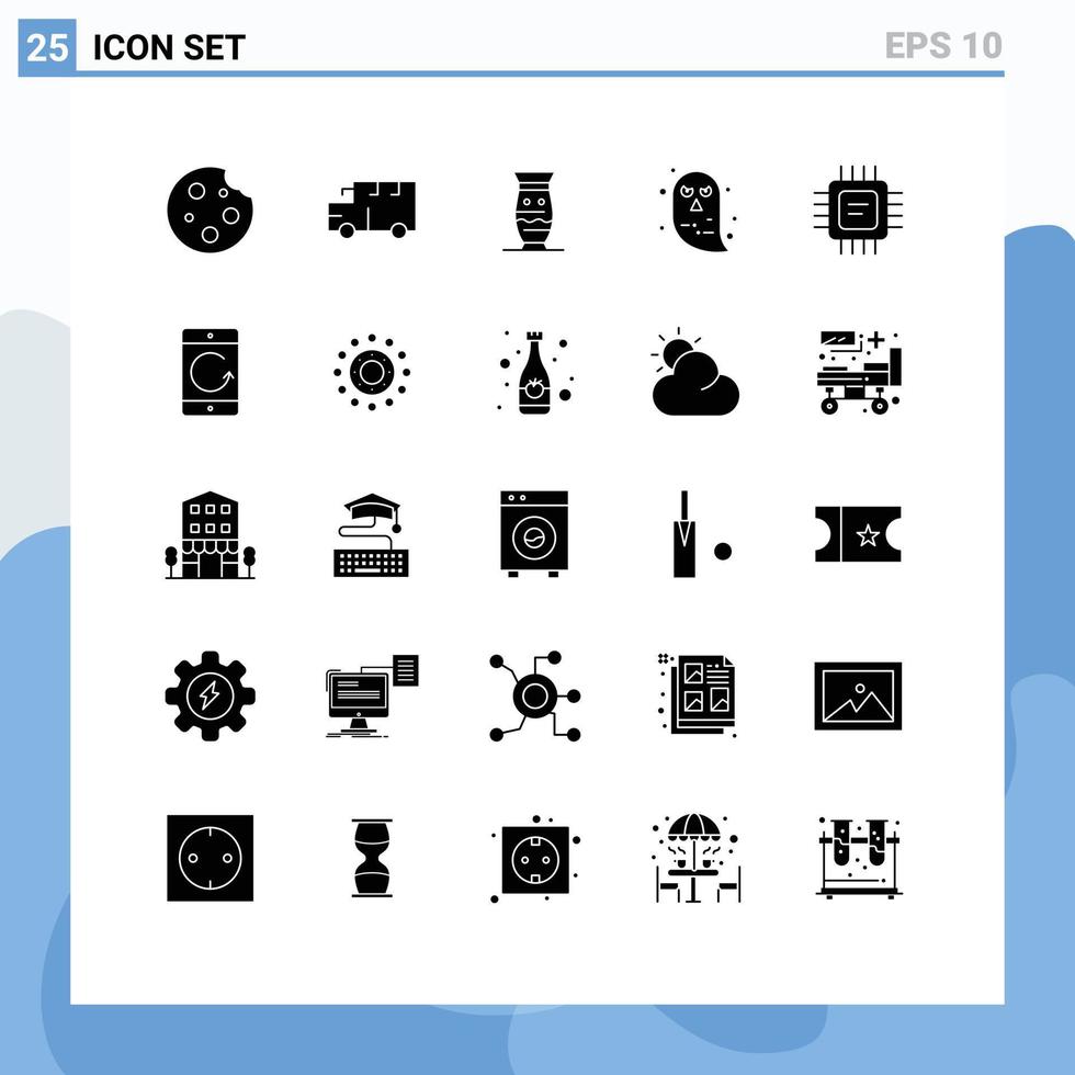 ensemble moderne de 25 pictogrammes de glyphes solides de véhicules de personnages fantômes poterie inde éléments de conception vectoriels modifiables vecteur
