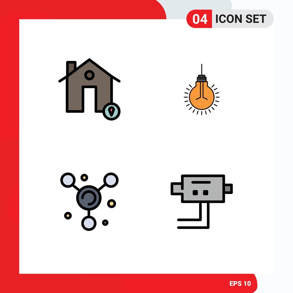 4 concept de couleur plate fillline pour sites Web mobiles et applications bâtiments suggestion emplacement ampoule molécule éléments de conception vectoriels modifiables vecteur