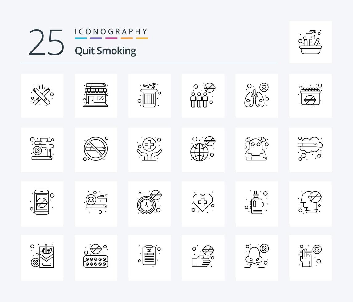 arrêter de fumer pack d'icônes de 25 lignes, y compris la santé. interdit. fumée. cigarette. banni vecteur