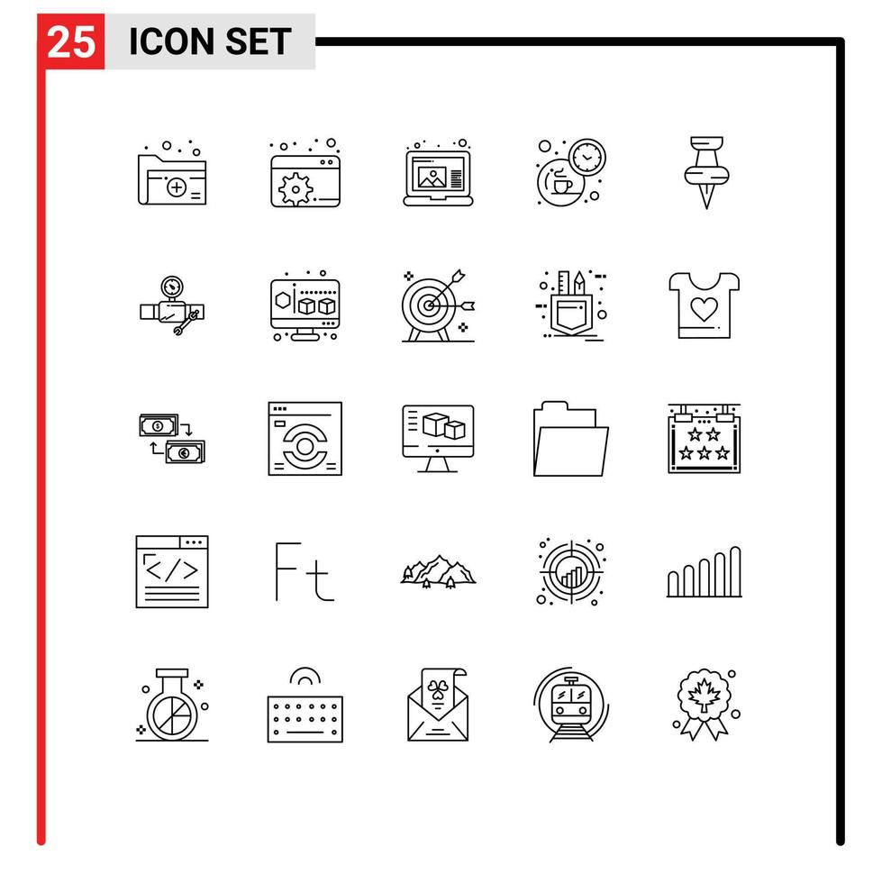 groupe de 25 lignes de signes et de symboles pour l'éducation au marqueur créer des éléments de conception vectoriels modifiables de café de temps vecteur