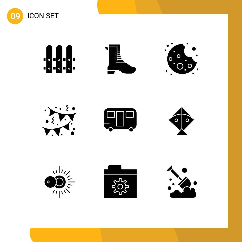 pack d'icônes vectorielles de stock de 9 signes et symboles de ligne pour les éléments de conception vectoriels modifiables de fête de remorque de cookie de voyage de cerf-volant vecteur