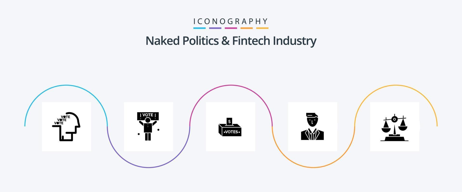 politique nue et pack d'icônes glyphe 5 de l'industrie fintech, y compris le leader. PDG. voter. chef. influence vecteur