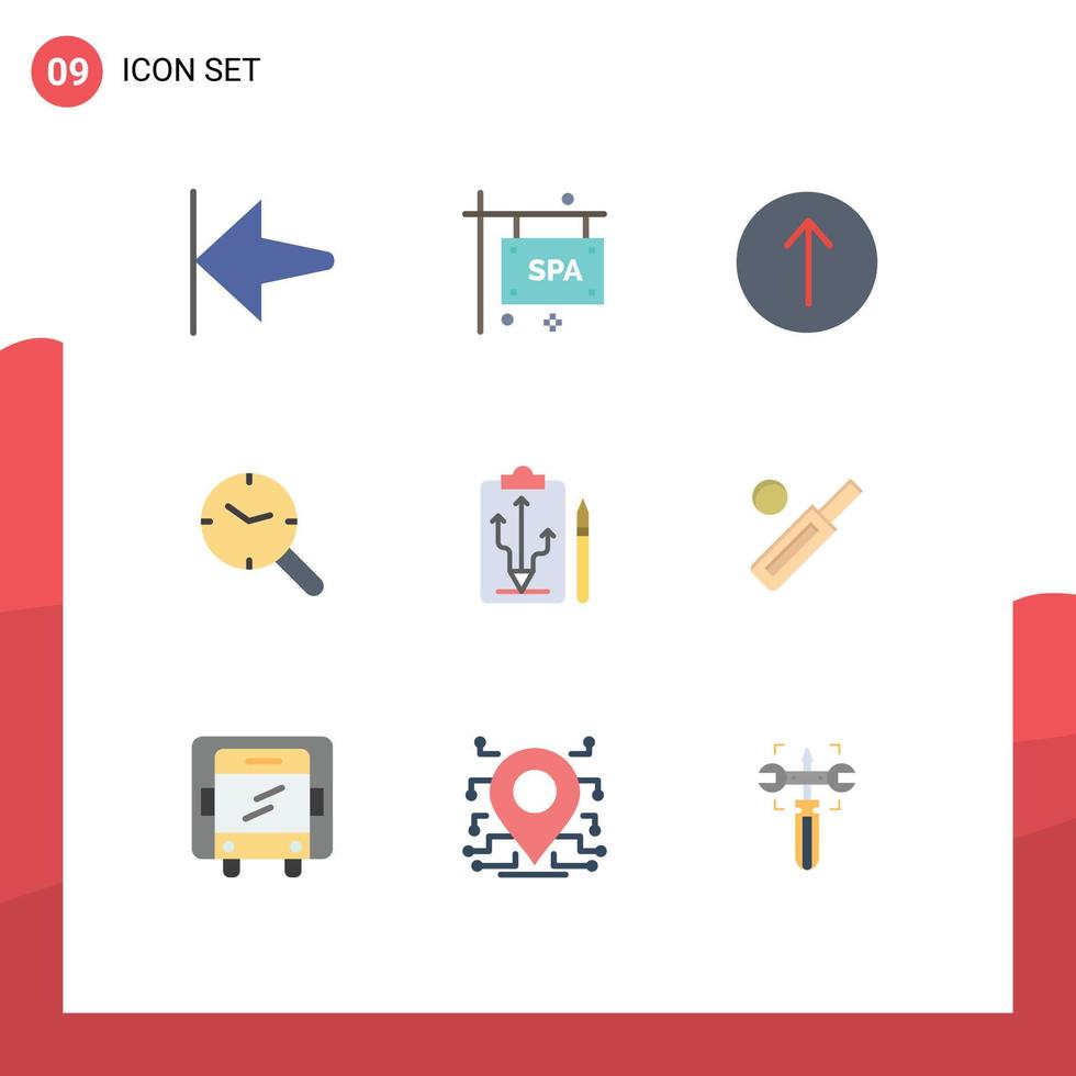interface mobile jeu de couleurs plates de 9 pictogrammes de symboles de plan tactique tête montre éléments de conception vectoriels modifiables vecteur