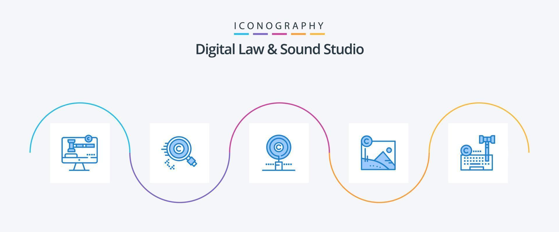 loi numérique et pack d'icônes bleu studio sonore 5, y compris laywer. l'Internet. biens. numérique. sous copyright vecteur