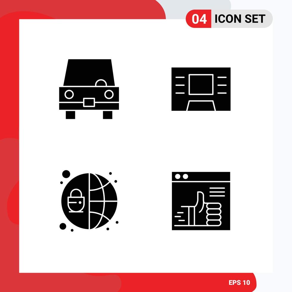 groupe de 4 signes et symboles de glyphes solides pour les éléments de conception vectoriels modifiables seo transport finance pouces vecteur