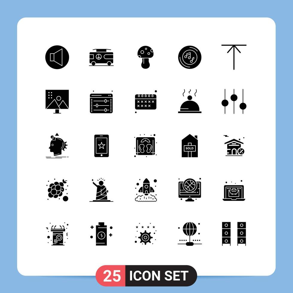 pack de 25 glyphes solides créatifs d'éléments de conception vectoriels éditables musicaux vecteur