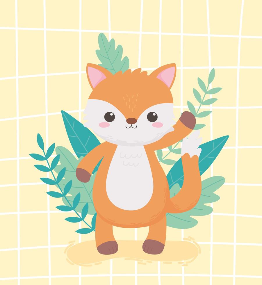 petit renard mignon feuillage nature dessin animé animaux vecteur