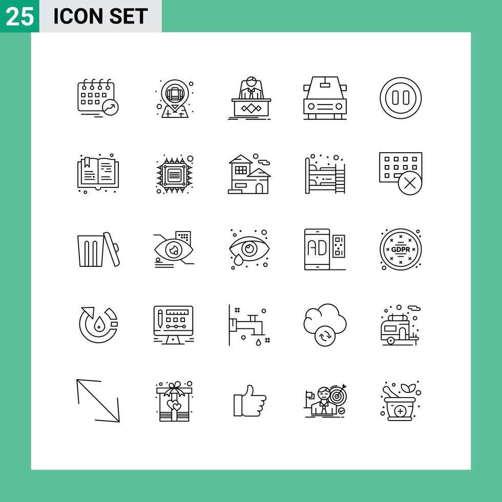 ensemble moderne de 25 lignes de pictogrammes d'éléments de conception vectoriels modifiables de maître de voiture de cas de véhicules multimédias vecteur