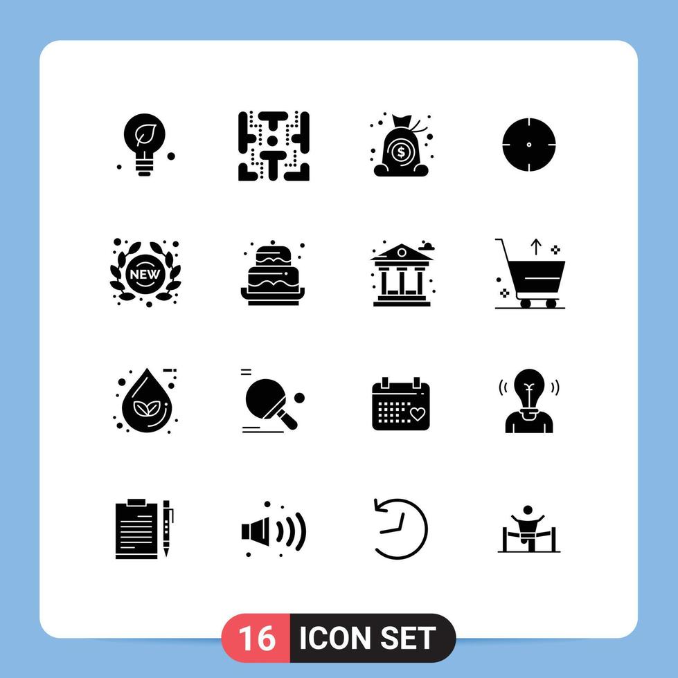 16 pack de glyphes solides d'interface utilisateur de signes et symboles modernes d'étiquette autocollante sac cible objectif éléments de conception vectoriels modifiables vecteur