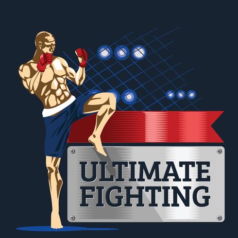 Puissant boxeur agressif montre ses muscles sur Ultimate Fighting vecteur