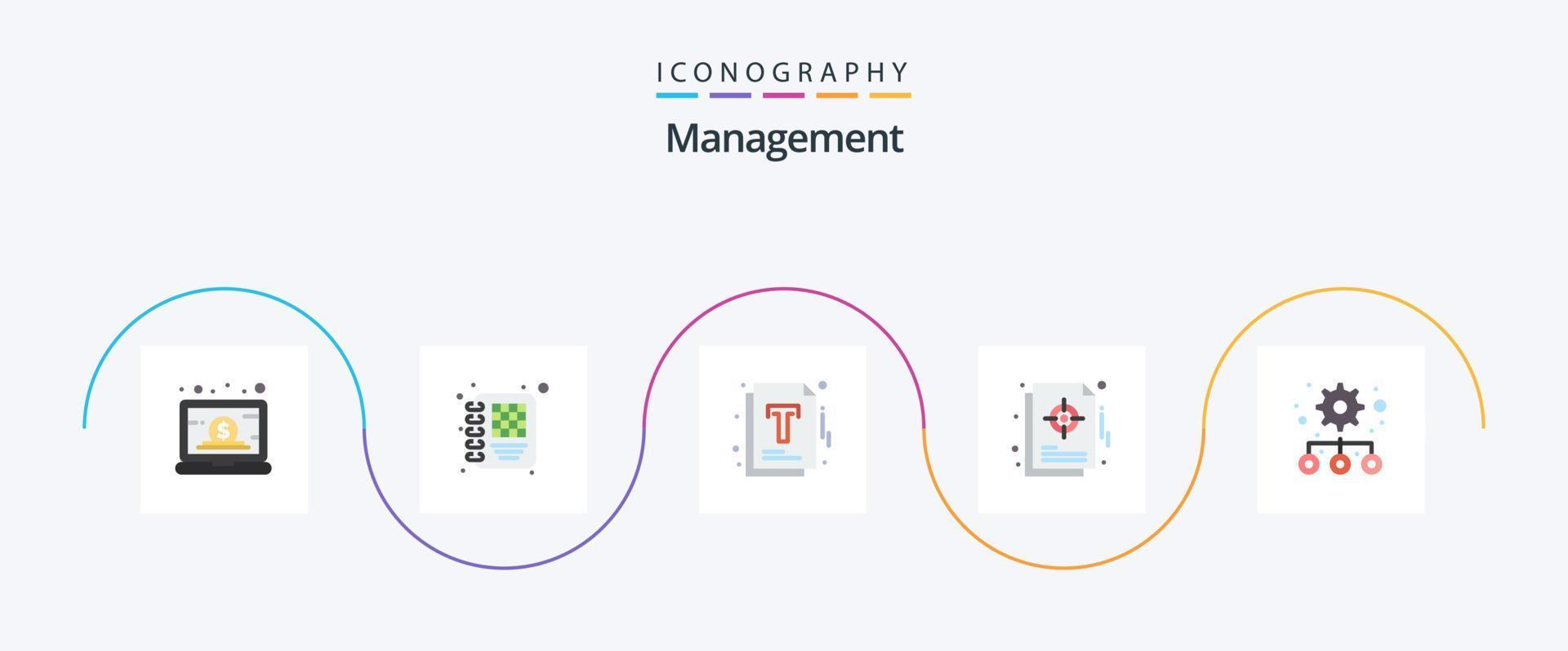 pack d'icônes plat 5 de gestion, y compris la hiérarchie. stratégique. document. le management. graphique vecteur