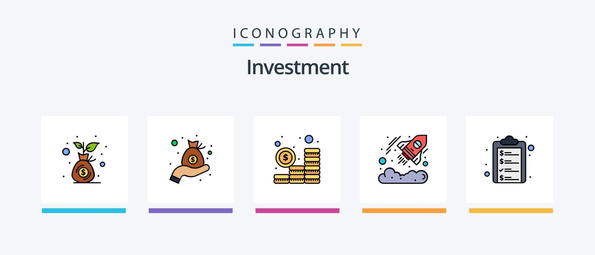 ligne d'investissement remplie de 5 packs d'icônes comprenant de l'argent. presse-papiers. dollar. liste de contrôle. investissement. conception d'icônes créatives vecteur