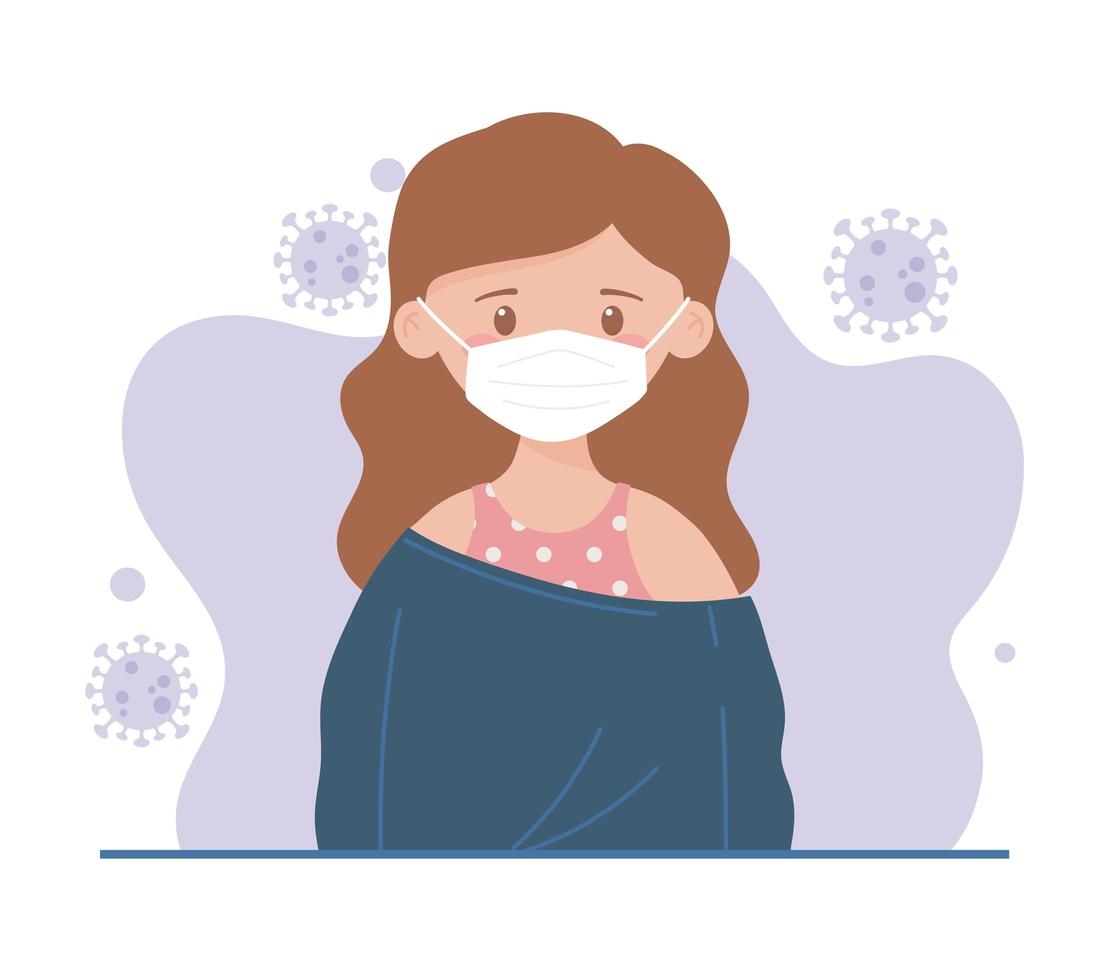 jeune fille avec masque médical, prévention de la propagation du coronavirus, covid 19 vecteur