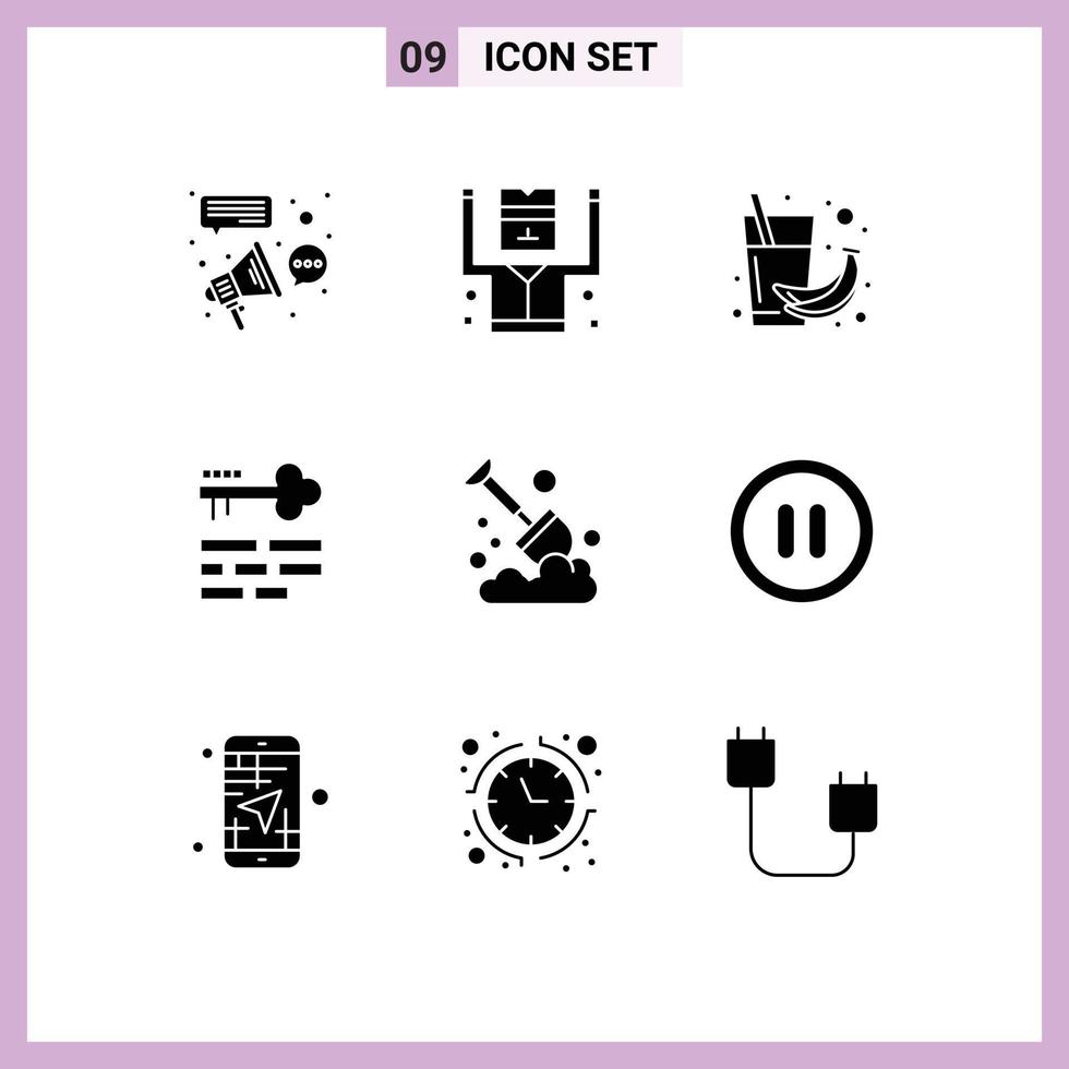 ensemble de 9 symboles d'icônes d'interface utilisateur modernes signes pour la clé de sécurité de verrouillage de connexion éléments de conception vectoriels modifiables pour la santé vecteur