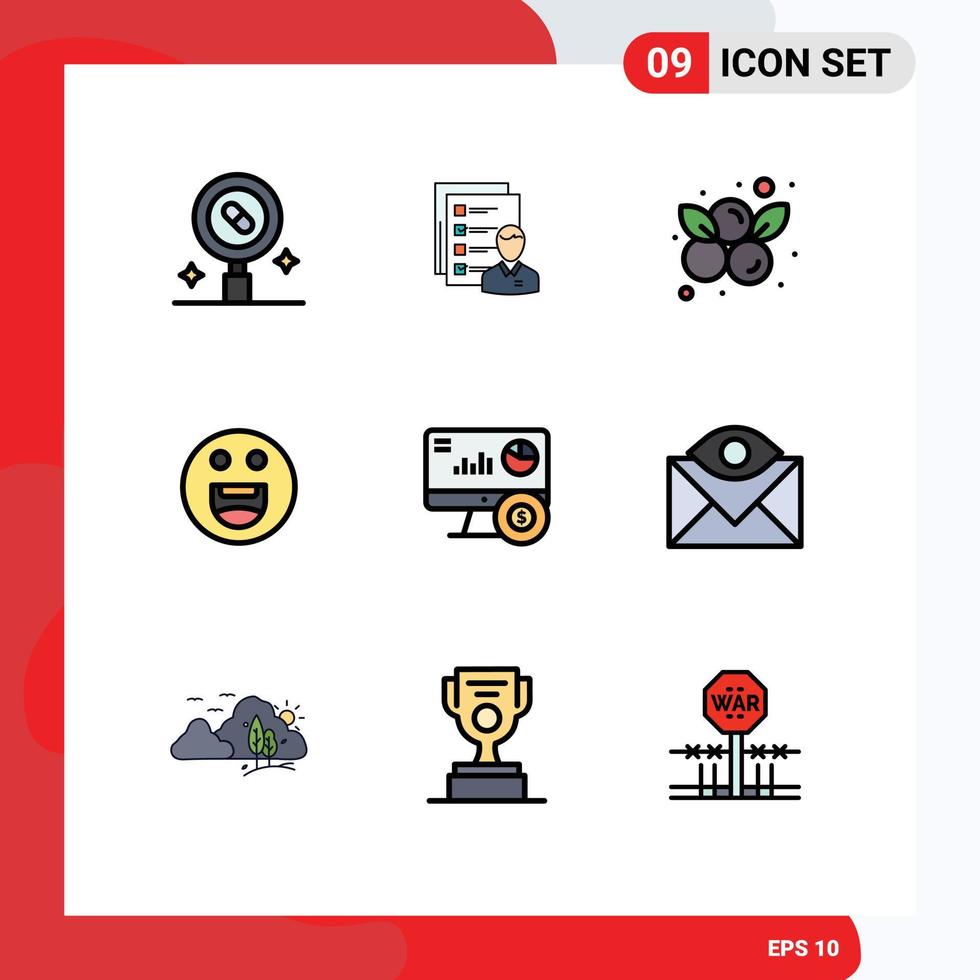 interface utilisateur pack de 9 couleurs plates de base remplies d'emojis myrtille employé myrtilles compétences éléments de conception vectoriels modifiables vecteur