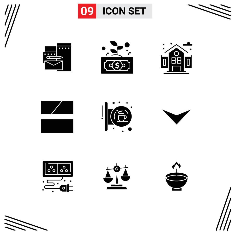 9 concept de glyphe solide pour les sites Web mobiles et les applications café mise en page argent image édition éléments de conception vectoriels modifiables vecteur