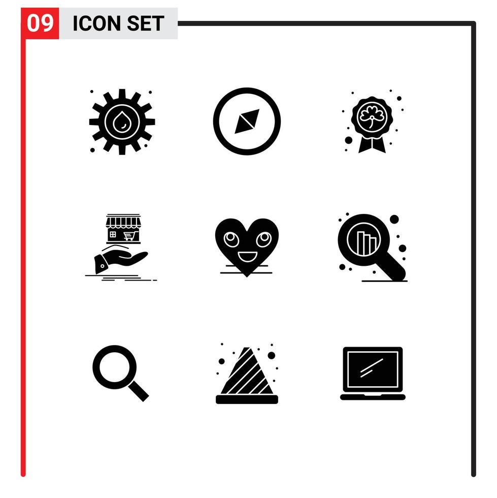 groupe de 9 signes et symboles de glyphes solides pour smiley heart saint hand shopping éléments de conception vectoriels modifiables vecteur