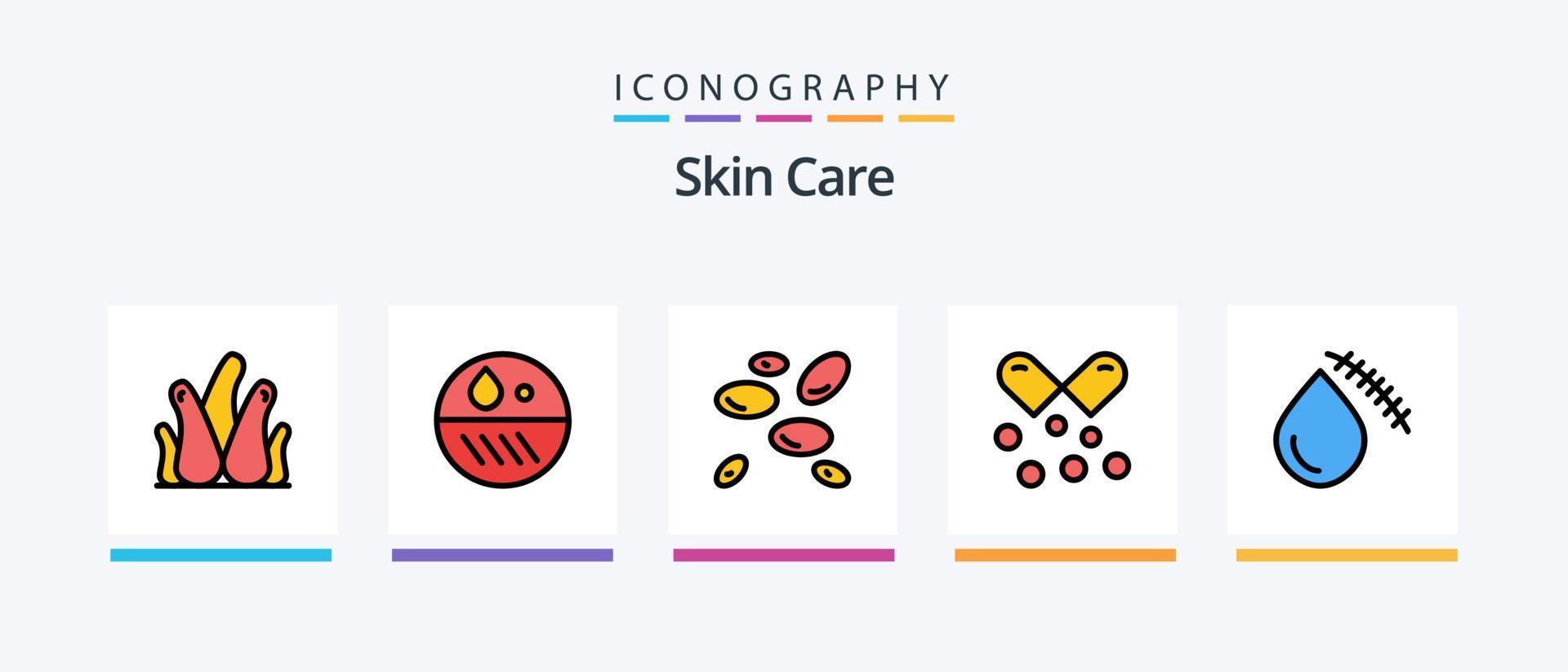 pack de 5 icônes remplies de ligne de peau, y compris la peau sèche. sec. peau. dermatologie. rhumatisme. conception d'icônes créatives vecteur
