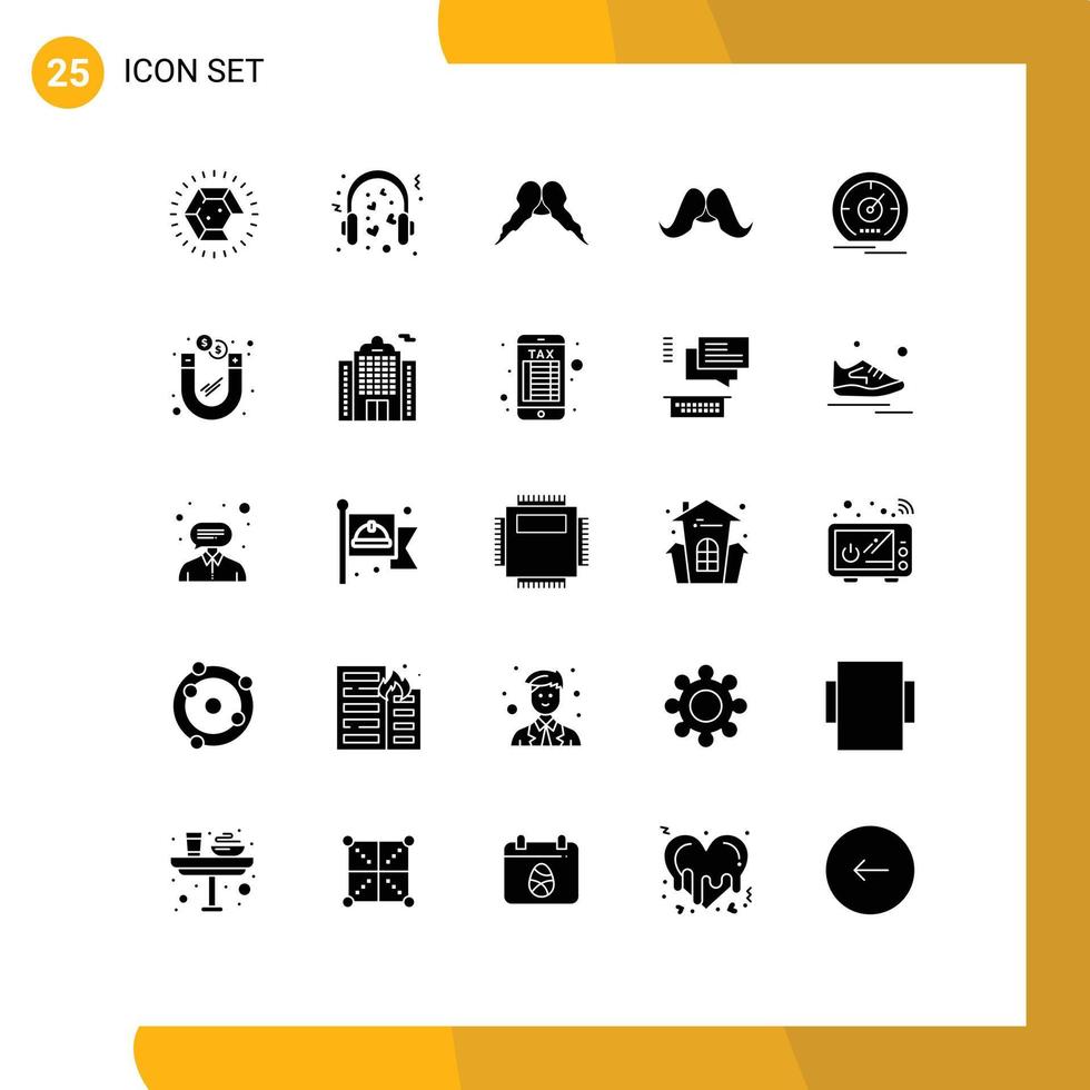 interface mobile glyphe solide ensemble de 25 pictogrammes d'éléments de conception vectoriels modifiables masculins de jauge de mariage de tableau de bord de vitesse vecteur