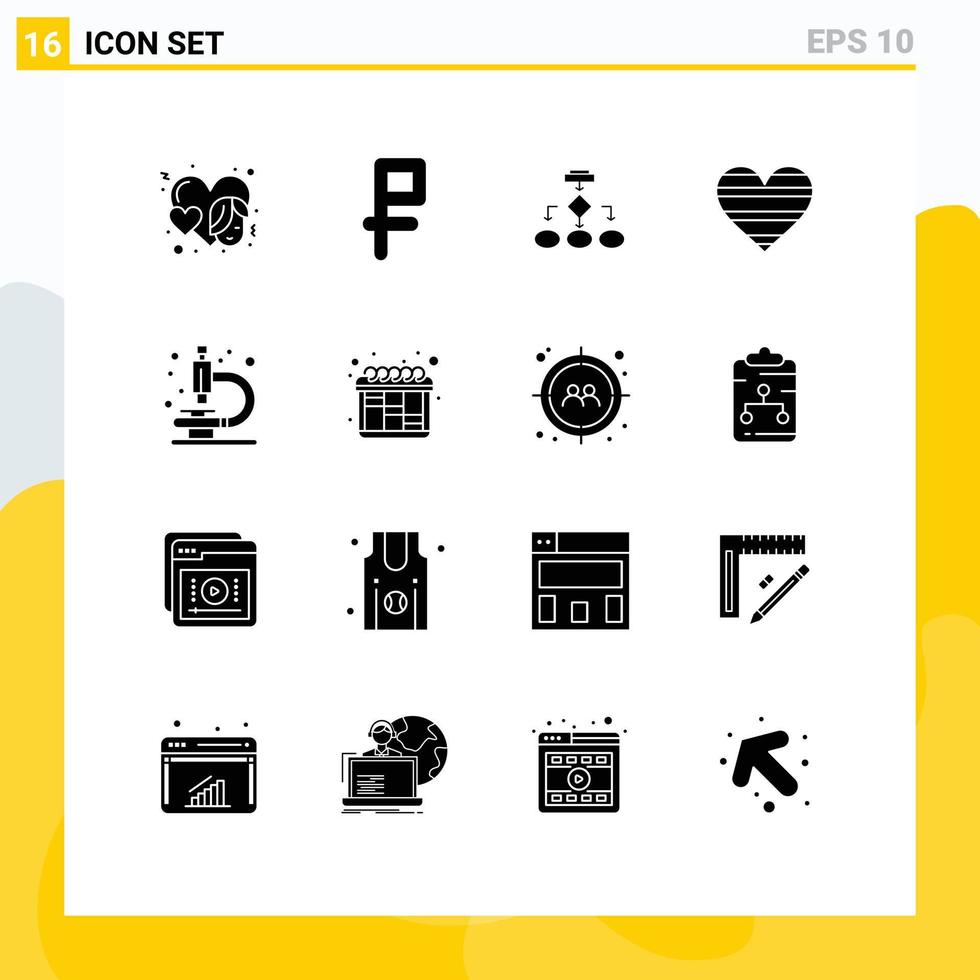 interface mobile glyphe solide ensemble de 16 pictogrammes d'éléments de conception vectoriels modifiables de structure cardiaque d'algorithme d'amour préféré vecteur