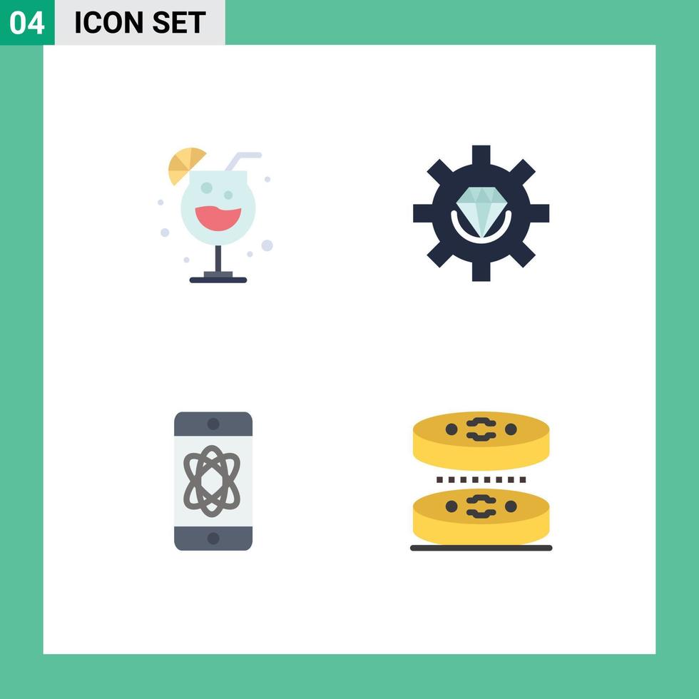 pack d'interface utilisateur de 4 icônes plates de base d'éléments de conception vectoriels modifiables de technologie de processus de codage de science nocturne vecteur