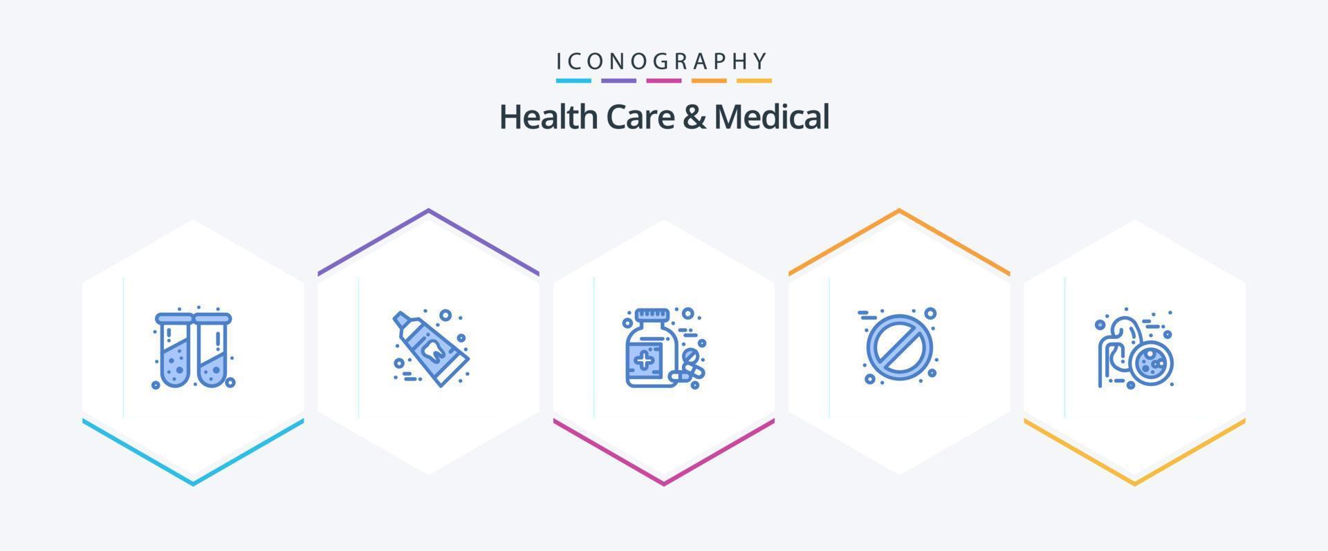 soins de santé et pack médical de 25 icônes bleues, y compris les uretères. maladie des poumons. bouteille. tablette. aspirine vecteur
