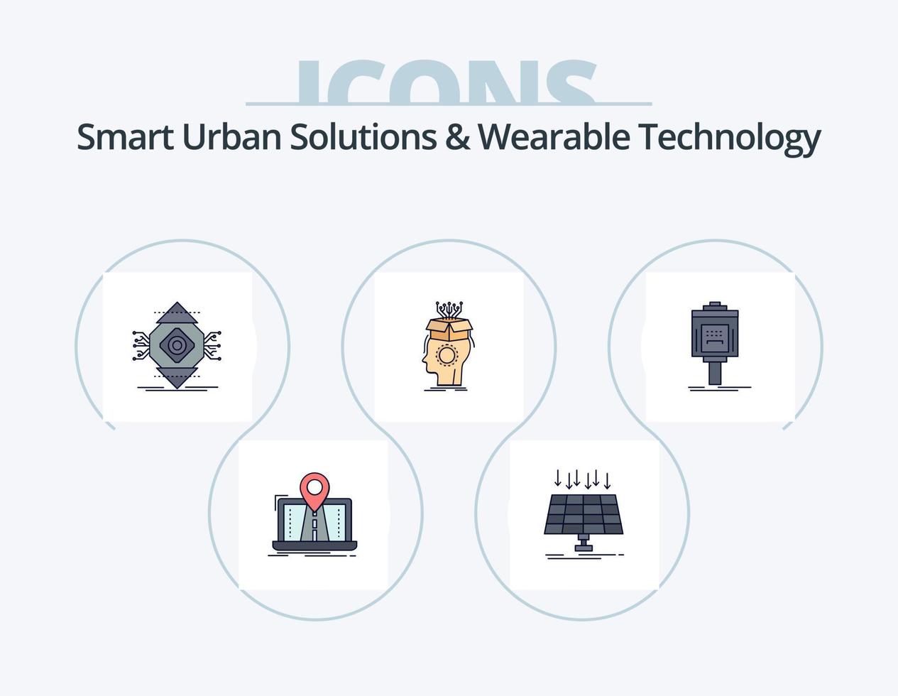 solutions urbaines intelligentes et ligne de technologie portable rempli pack d'icônes 5 conception d'icônes. action. La technologie. Pomme. vent. vertical vecteur