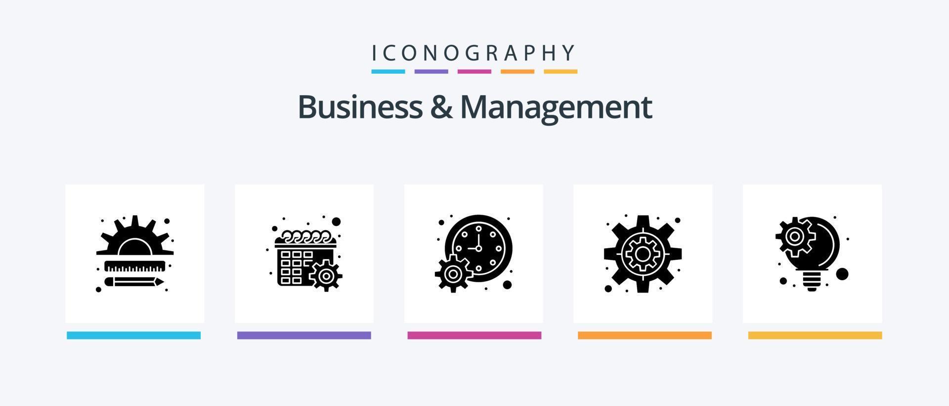 pack d'icônes glyphe 5 d'affaires et de gestion, y compris la gestion des idées. équipement. Les paramètres. Entreprise. programme. conception d'icônes créatives vecteur