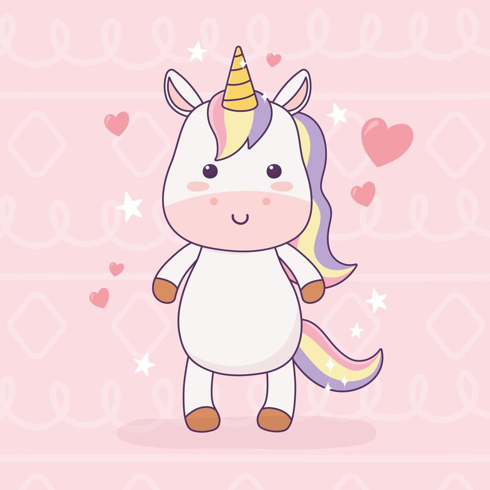 kawaii licorne amour coeurs personnage de dessin animé fantaisie magique vecteur