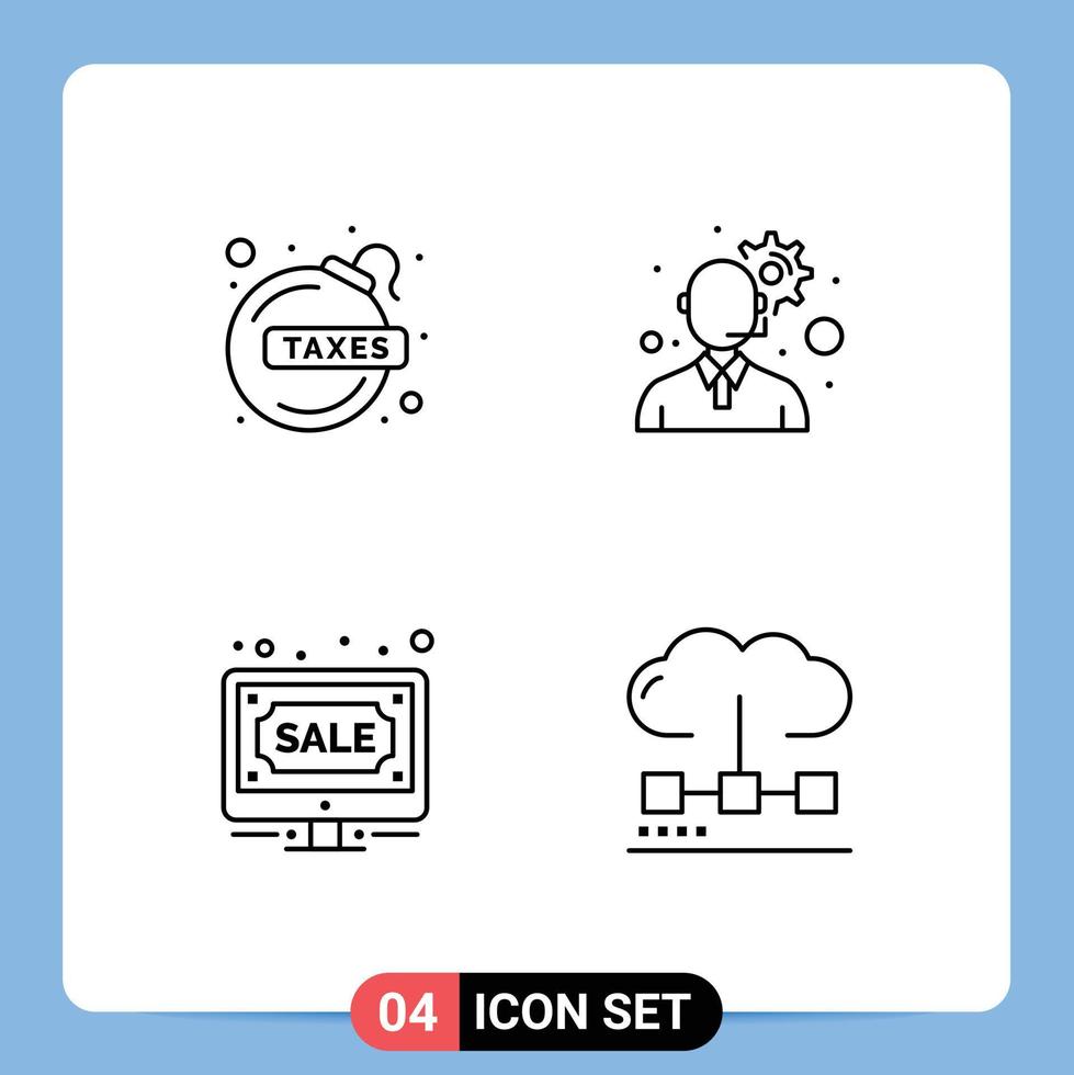 groupe de 4 signes et symboles de couleurs plates remplies pour la vente de gestion des taxes sur Internet à la bombe éléments de conception vectoriels modifiables vecteur