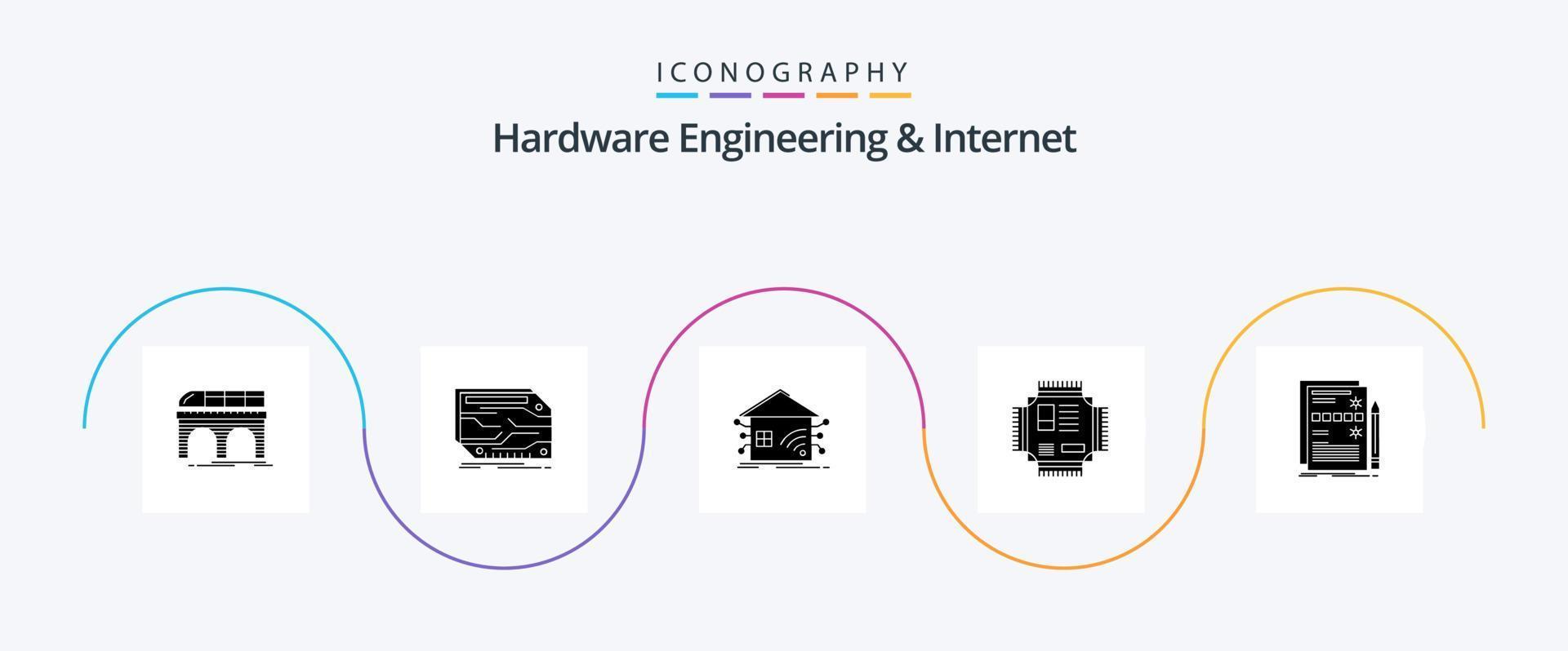 ingénierie matérielle et pack d'icônes internet glyphe 5, y compris la micropuce. ébrécher. électronique. réseau. maison vecteur