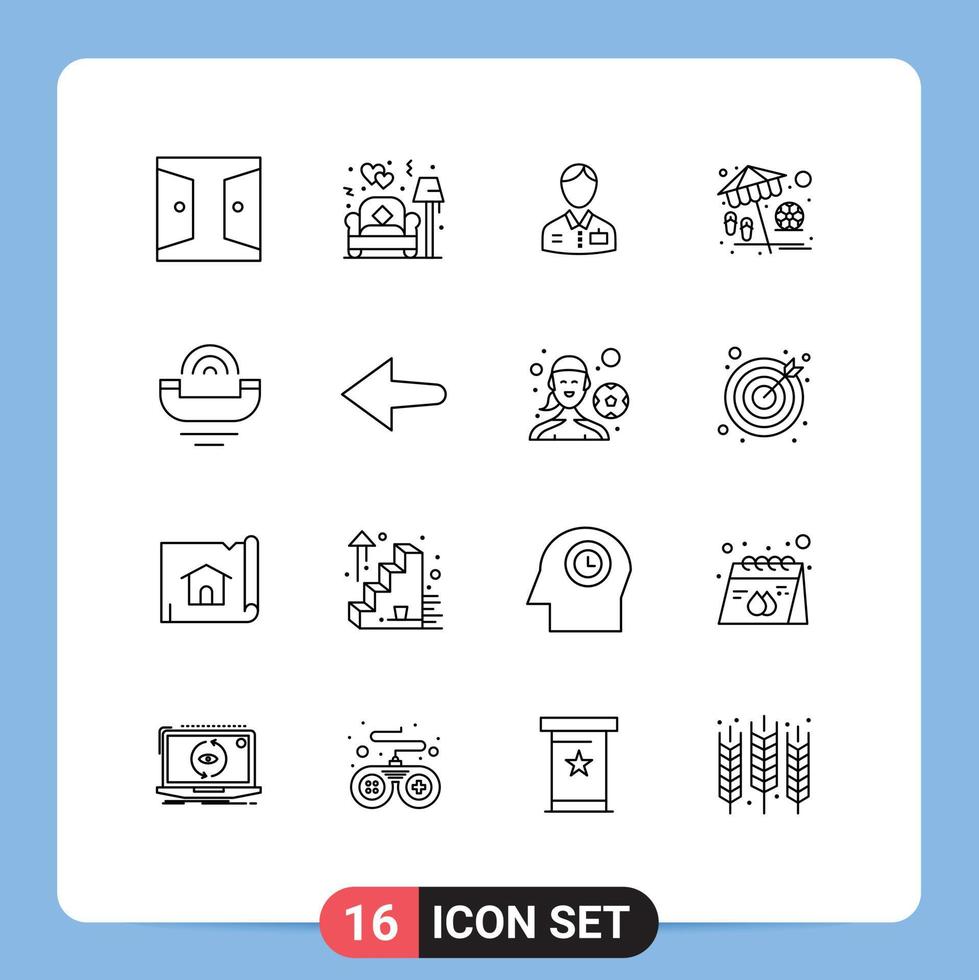 symboles d'icônes universels groupe de 16 contours modernes de jeu parapluie amour plage hôtel éléments de conception vectoriels modifiables vecteur