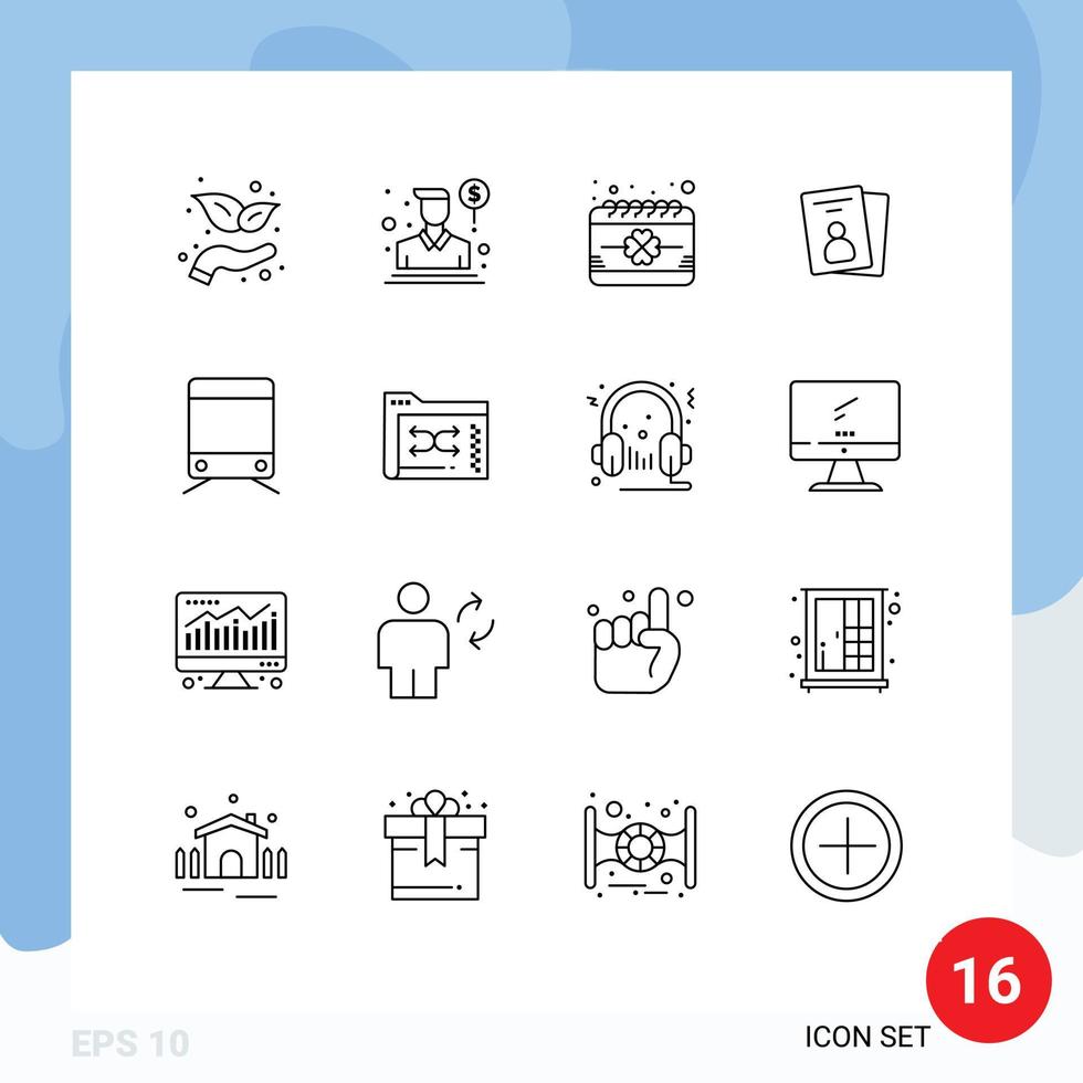 pack de lignes vectorielles modifiables de 16 contours simples de la date de passage du train carte d'identité éléments de conception vectoriels modifiables vecteur