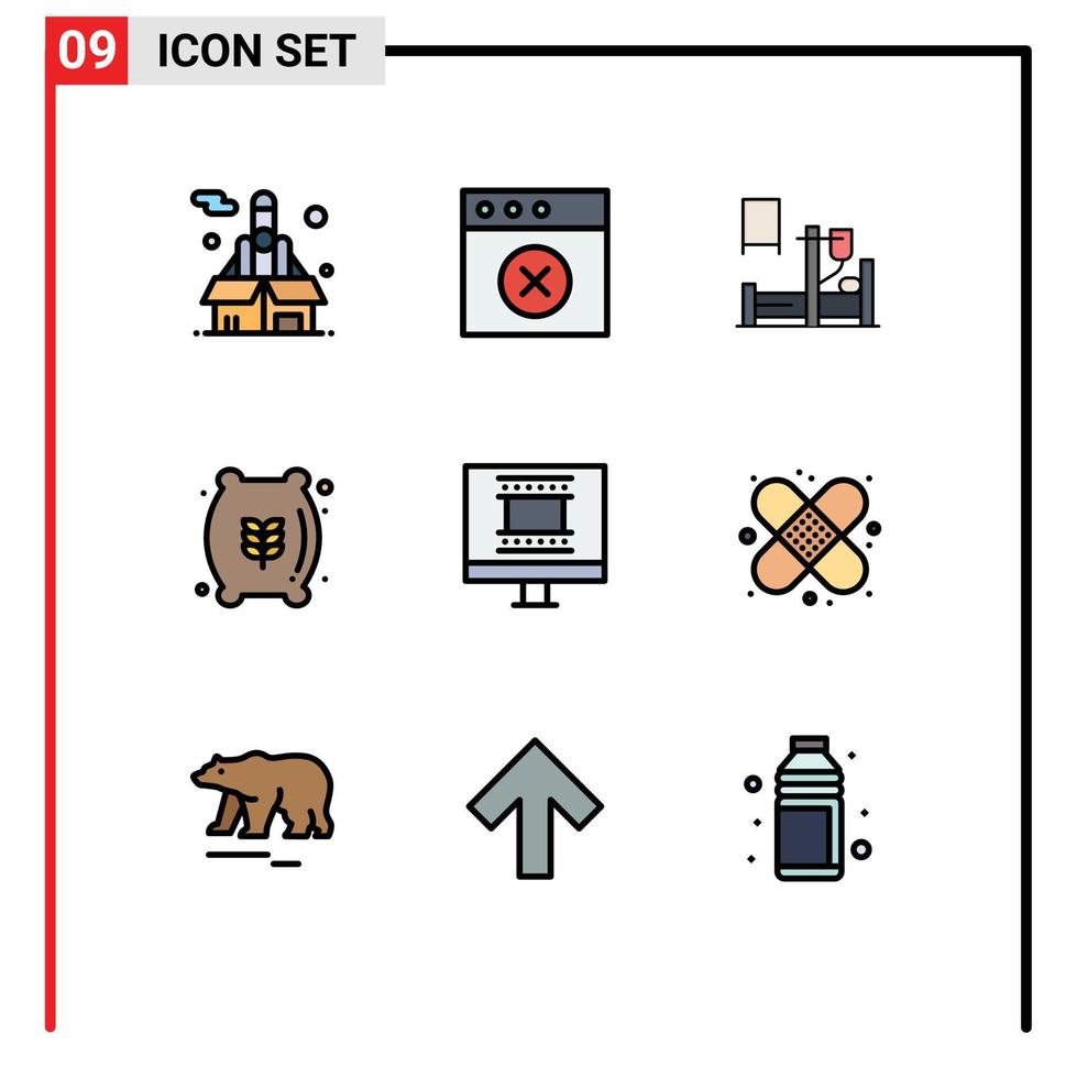 pack d'icônes vectorielles stock de 9 signes et symboles de ligne pour la conception de cadre photo cadre photo numérique goutte à goutte sac de farine alimentaire éléments de conception vectoriels modifiables vecteur