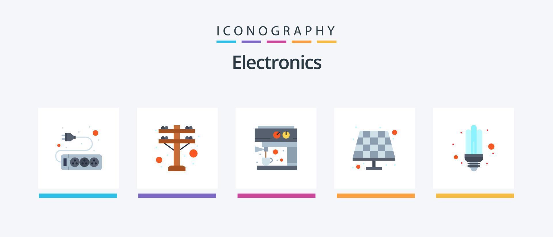 pack d'icônes plat électronique 5 comprenant. lumière. fabricant. épargnant. ampoule. conception d'icônes créatives vecteur