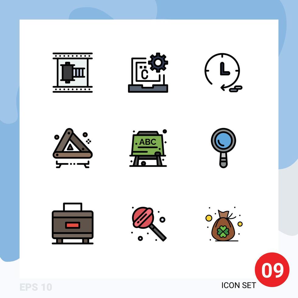 ensemble de 9 symboles d'icônes d'interface utilisateur modernes signes pour la route du conseil développer des éléments de conception vectoriels modifiables de montre d'urgence vecteur