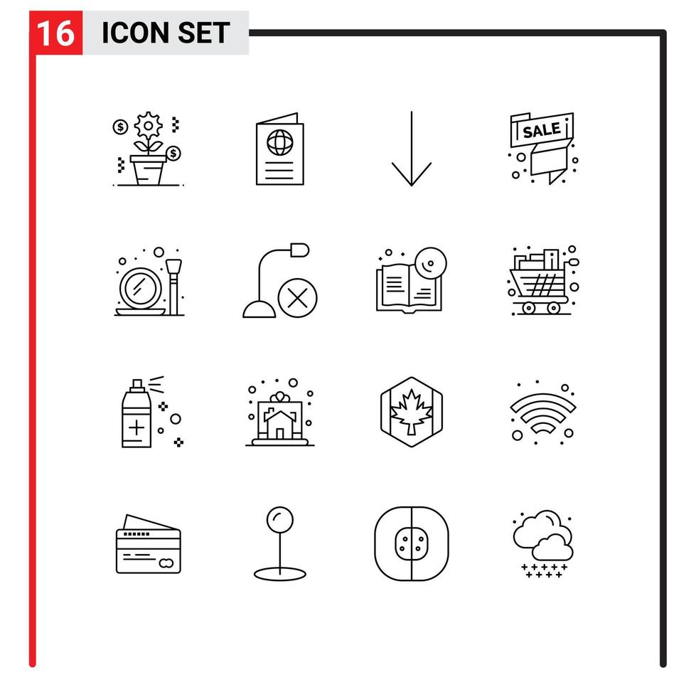 pictogramme ensemble de 16 contours simples de faire offre voyage vente étiquette vente éléments de conception vectoriels modifiables vecteur