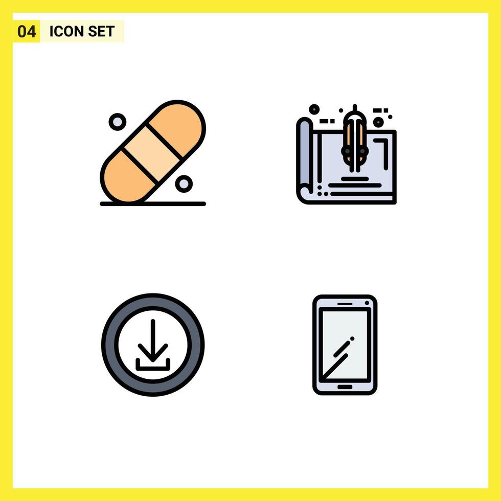 4 interface utilisateur pack de couleurs plates remplies de signes et symboles modernes d'outils d'affaires médicales magasin à domicile éléments de conception vectoriels modifiables vecteur