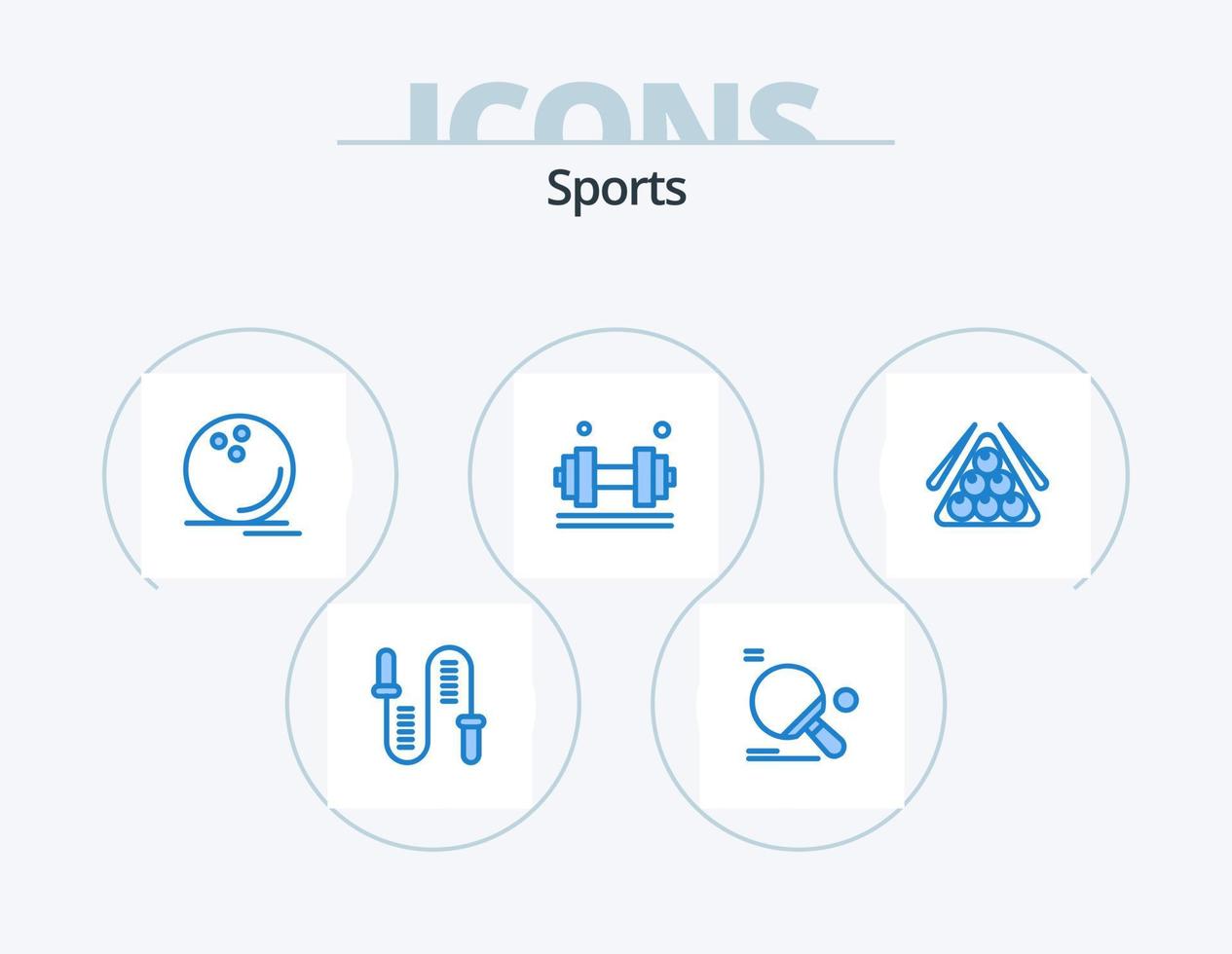 pack d'icônes de sport bleu 5 conception d'icônes. exercer. haltère. ping pong. kit de montre. sport vecteur