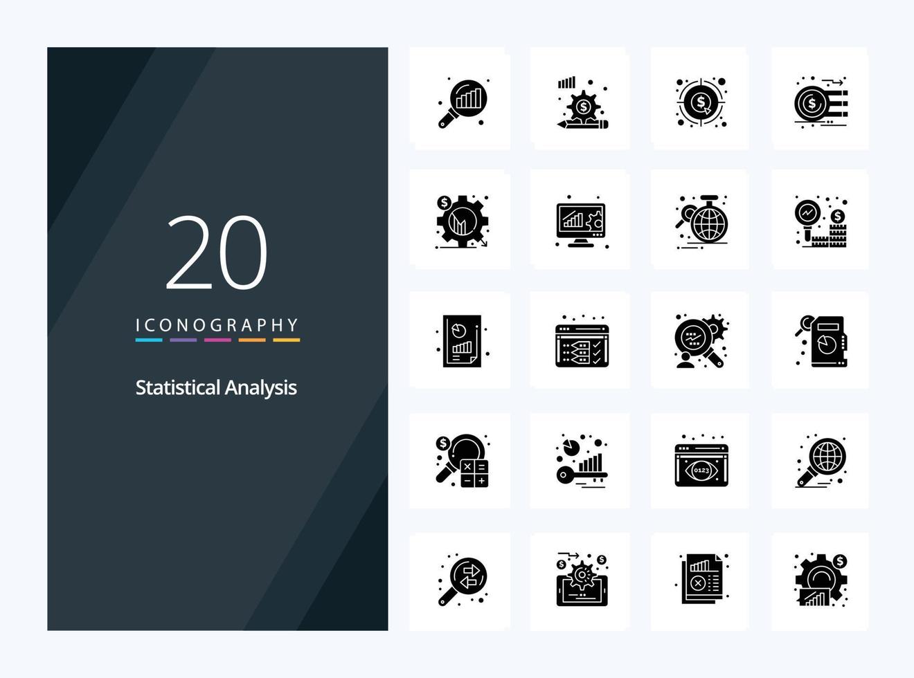 20 icône de glyphe solide d'analyse statistique pour la présentation vecteur