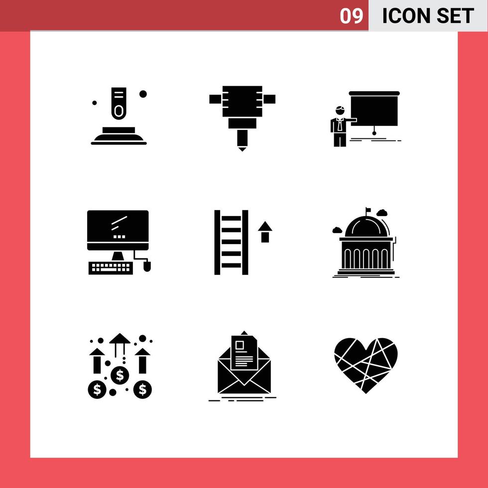 9 glyphes solides vectoriels thématiques et symboles modifiables du rapport d'échelle d'escalier éléments de conception vectoriels modifiables de l'appareil pc vecteur